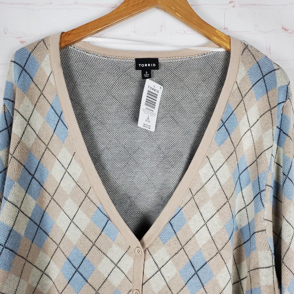 NEW Torrid Jacquard Shrug Cardigan Sweater Plus Sz 3X Sandstone Plaid Long Sleev - Picture 6 of 15